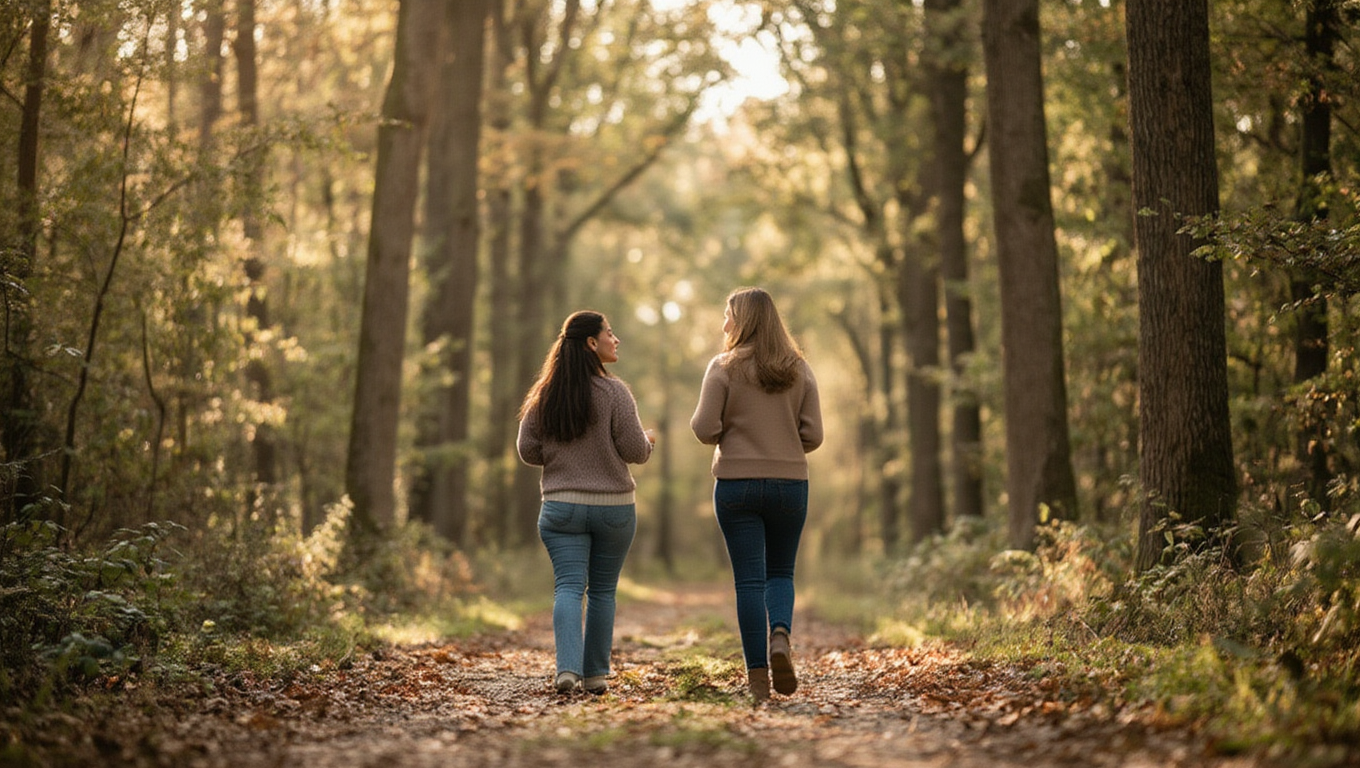 Walk and talk therapy through the woods
