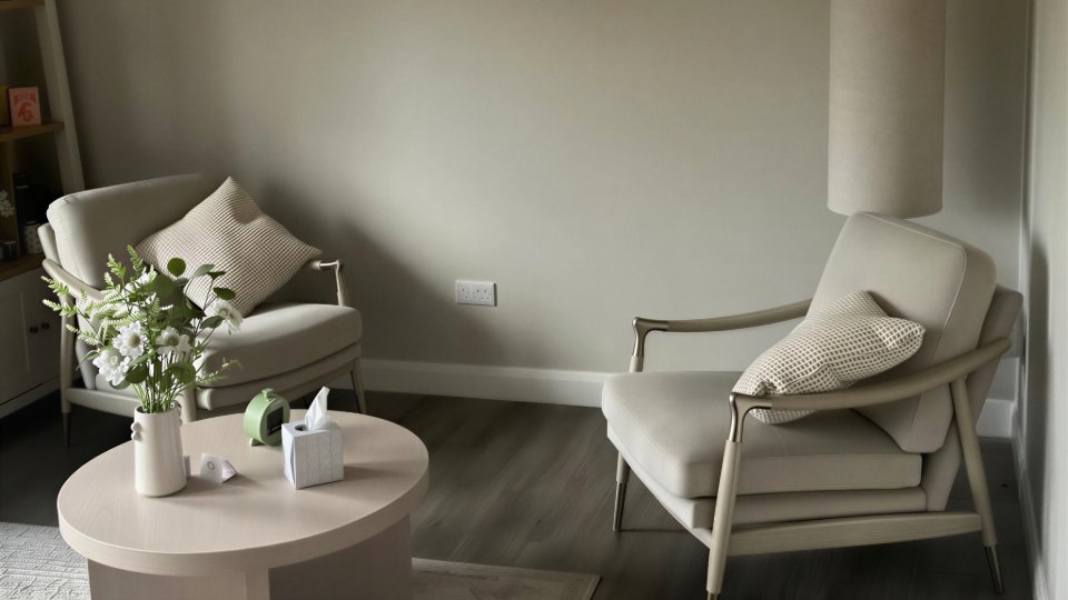 Therapy room bathed in soft morning light